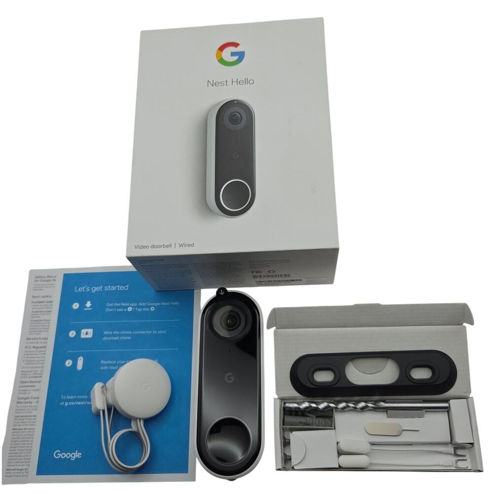 Google Nest Hello Wired Video Doorbell Complete With Accessories Open Box
